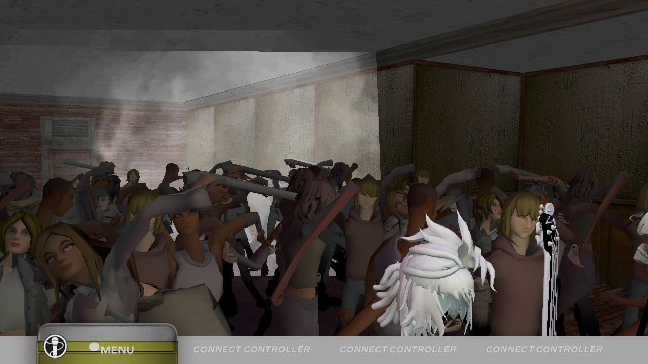 A Rock Band 3 venue crowd rendered by the shared WebGPU engine running the decompiled game natively on x86_64